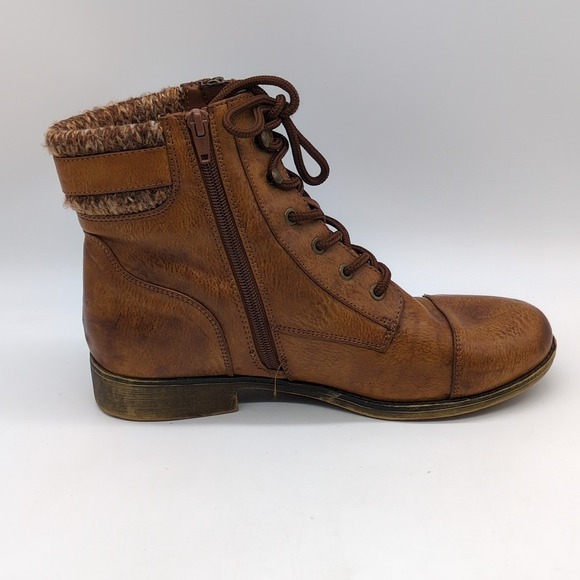 SO Shoes Womens Brown 8 Lace Up Work Boots Side Zip Sweater Collar Hiking - Picture 8 of 12